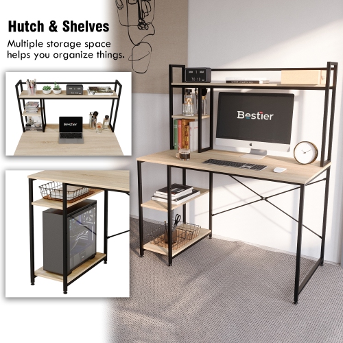 Bestier 55" Modern Computer Desk with Hutch Storage Shelves