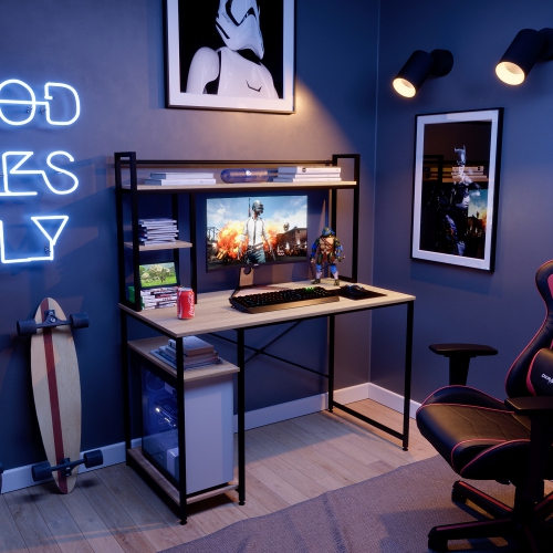 Bestier 55" Modern Computer Desk with Hutch Storage Shelves