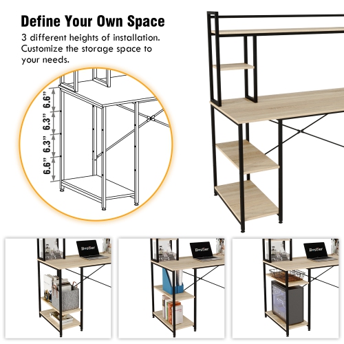 Bestier 55" Modern Computer Desk with Hutch Storage Shelves