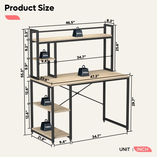 Bestier 55" Modern Computer Desk with Hutch Storage Shelves