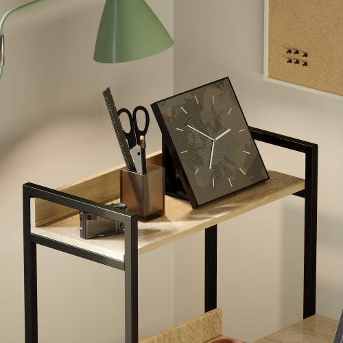 Bureau d'ordinateur Bestier 47&nbsp;po avec tablettes de rangement latérales et sous le bureau en chêne