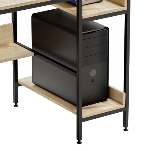 Bureau d'ordinateur Bestier 47&nbsp;po avec tablettes de rangement latérales et sous le bureau en chêne