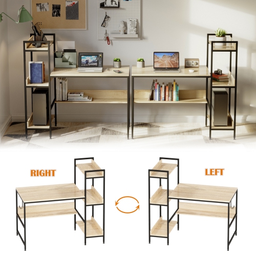 Bureau d'ordinateur Bestier 47&nbsp;po avec tablettes de rangement latérales et sous le bureau en chêne