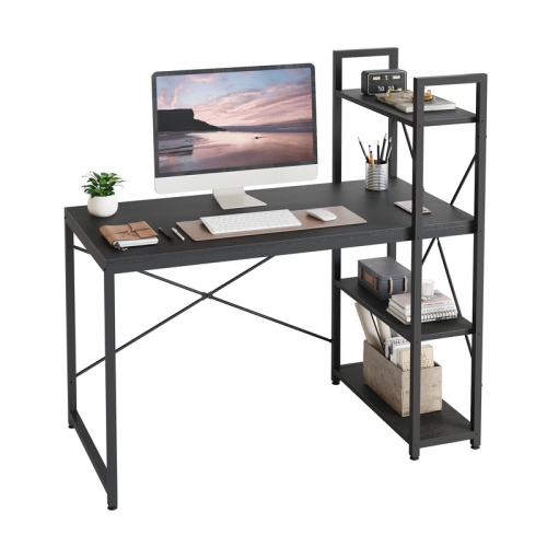 BESTIER  Home Office Desks With Reversible Bookshelf, 41" Writing Desk