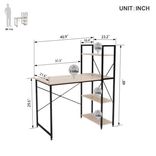 Bestier Home Office Desks with Reversible Bookshelf, 41" Writing Desk