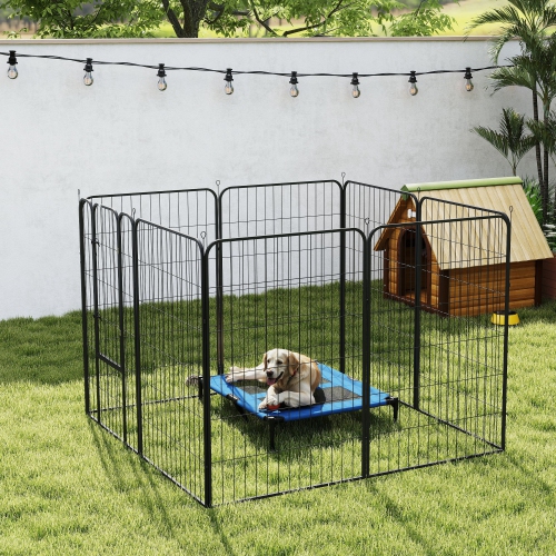 PawHut Dog Playpen, 31.5"W Heavy-Duty Metal Puppy Play Pen, Pet Exercise Fences for Outside and Indoor, DIY Design with Door for Large Dogs, 8