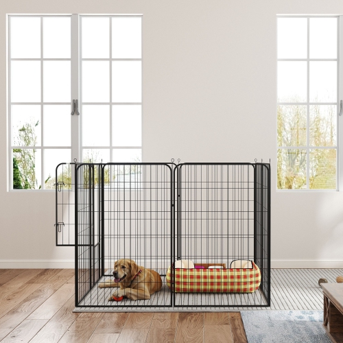 PawHut Dog Playpen, 31.5"W Heavy-Duty Metal Puppy Play Pen, Pet Exercise Fences for Outside and Indoor, DIY Design with Door for Large Dogs, 8