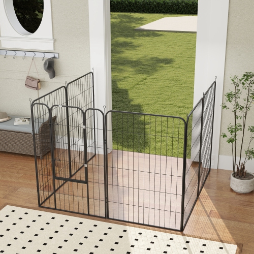 PawHut Dog Playpen, 31.5"W Heavy-Duty Metal Puppy Play Pen, Pet Exercise Fences for Outside and Indoor, DIY Design with Door for Large Dogs, 8