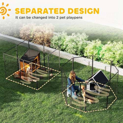 PawHut Dog Playpen, 31.5" W Heavy-Duty Metal Puppy Play Pen, Pet Exercise Fences for Outside and Indoor, DIY Design with Door for Large Dogs, 16