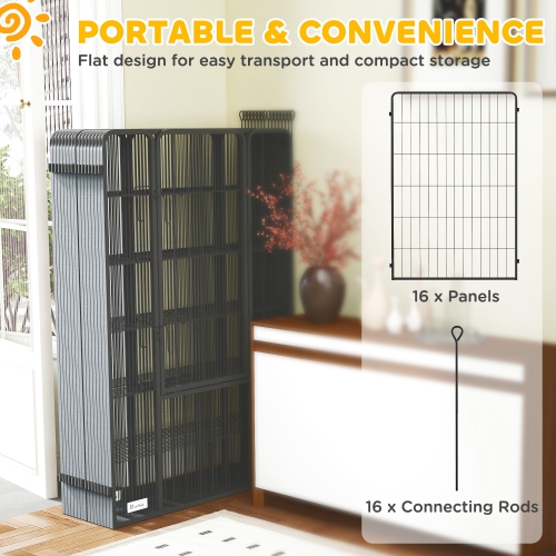 PawHut Dog Playpen, 31.5" W Heavy-Duty Metal Puppy Play Pen, Pet Exercise Fences for Outside and Indoor, DIY Design with Door for Large Dogs, 16