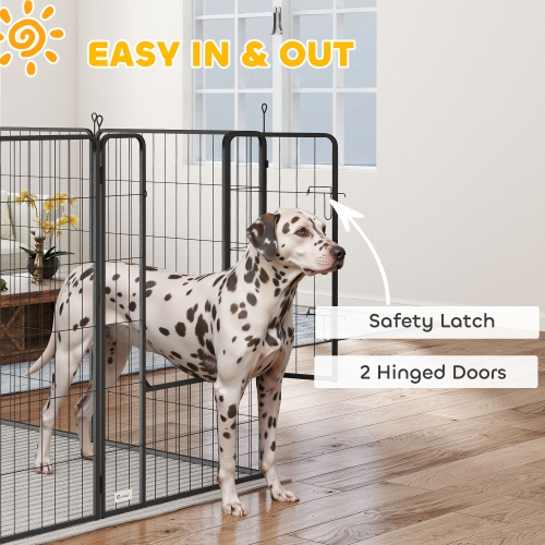 PawHut Dog Playpen, 31.5" W Heavy-Duty Metal Puppy Play Pen, Pet Exercise Fences for Outside and Indoor, DIY Design with Door for Large Dogs, 16