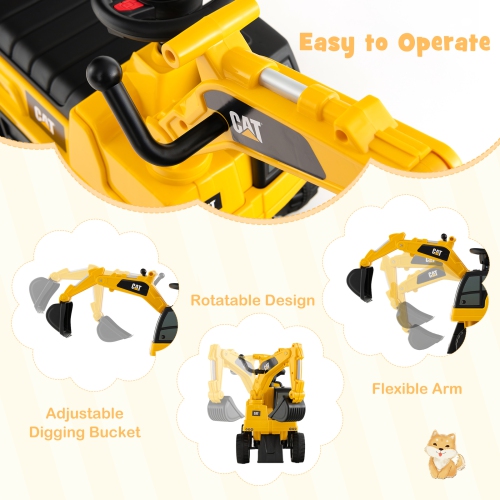 Costway Licensed Caterpillar Kids Rid-On Digger Excavator Toy with Digging Bucket & Storage