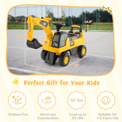 Costway Licensed Caterpillar Kids Rid-On Digger Excavator Toy with Digging Bucket & Storage