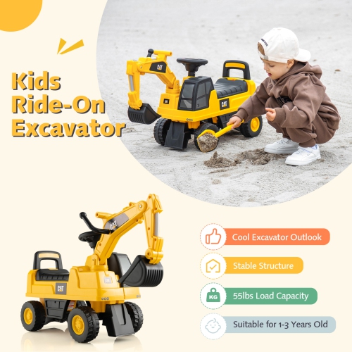 Costway Licensed Caterpillar Kids Rid-On Digger Excavator Toy with Digging Bucket & Storage
