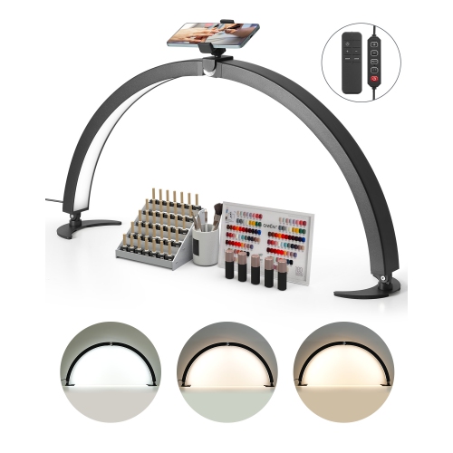 VEVOR  40 W Nail Half Moon Desk Lamp w Phone Holder, Adjustable Brightness And Color Temperature, Arched Led Table Light for Nail Tech, Tattoo