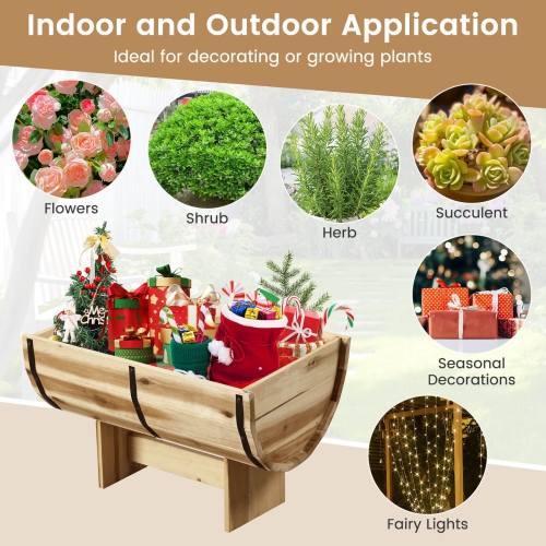 Costway 1/2 PCS Outdoor Wooden Planter Solid Acacia Wood Half-Barrel Planter Box with Legs