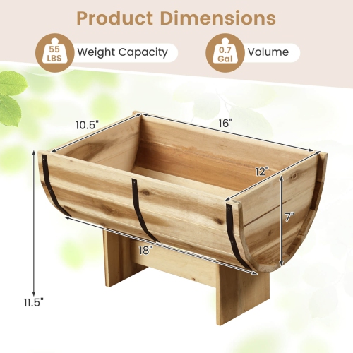 Costway 1/2 PCS Outdoor Wooden Planter Solid Acacia Wood Half-Barrel Planter Box with Legs