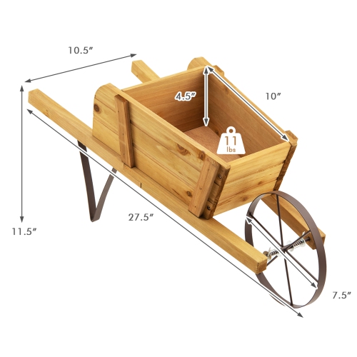 Costway Wooden Wagon Planter Decorative Indoor/Outdoor Rustic Flower Cart with Wheel Blue/Beige/Red