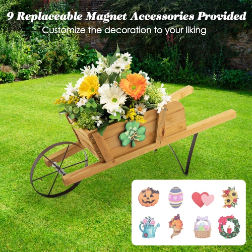 Costway Wooden Wagon Planter Decorative Indoor/Outdoor Rustic Flower Cart with Wheel Blue/Beige/Red