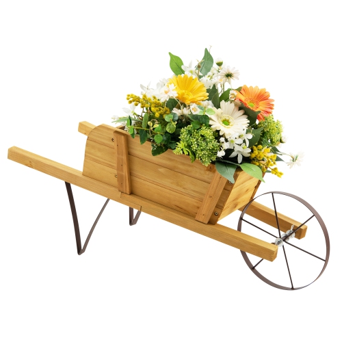 Costway Wooden Wagon Planter Decorative Indoor/Outdoor Rustic Flower Cart with Wheel Blue/Beige/Red
