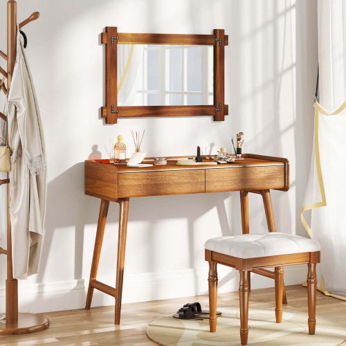 Miroir mural incassable 30 x 28,5&nbsp;po 20/35 x 24/40 avec cadre en bois d'acacia et rivets rétro de Costway