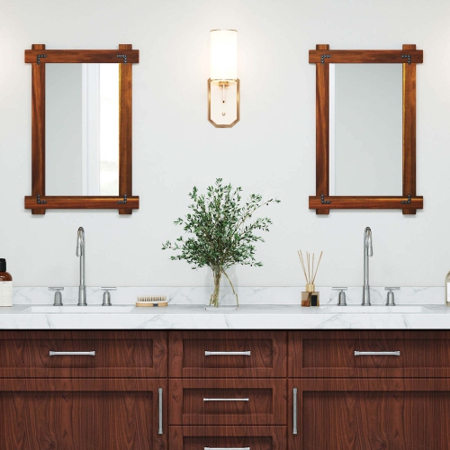 Miroir mural incassable 30 x 28,5&nbsp;po 20/35 x 24/40 avec cadre en bois d'acacia et rivets rétro de Costway