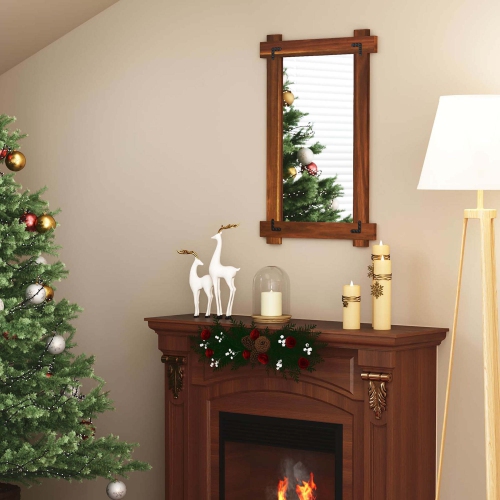 Miroir mural incassable 30 x 28,5&nbsp;po 20/35 x 24/40 avec cadre en bois d'acacia et rivets rétro de Costway