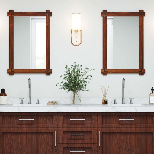 Miroir mural incassable 30 x 28,5&nbsp;po 20/35 x 24/40 avec cadre en bois d'acacia et rivets rétro de Costway