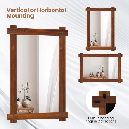 Miroir mural incassable 30 x 28,5&nbsp;po 20/35 x 24/40 avec cadre en bois d'acacia et rivets rétro de Costway