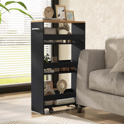Costway 4-Tier Rolling Storage Cart 8" Slim Kitchen Cart on Wheels with Open Shelves