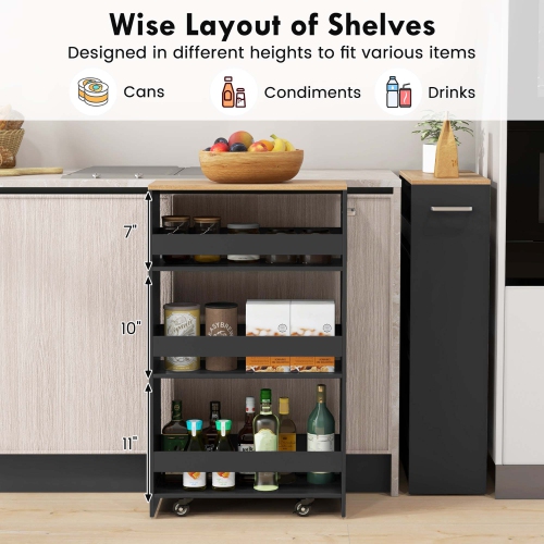 Costway 4-Tier Rolling Storage Cart 8" Slim Kitchen Cart on Wheels with Open Shelves