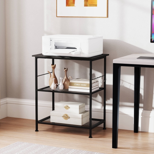 Costway 3-Tier Kitchen Serving Cart Utility Standing Microwave Rack with Hooks Rustic