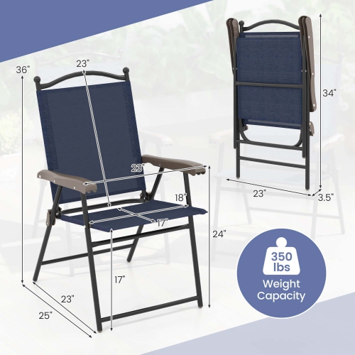 Ensemble de 2 chaises pliantes de patio avec accoudoirs de Costway Chaises de camping portatives d'extérieur, bleu marine