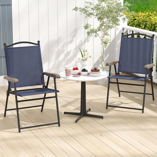 Ensemble de 2 chaises pliantes de patio avec accoudoirs de Costway Chaises de camping portatives d'extérieur, bleu marine