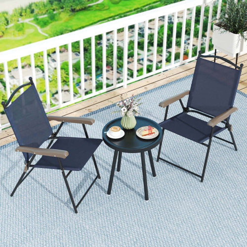Ensemble de 2 chaises pliantes de patio avec accoudoirs de Costway Chaises de camping portatives d'extérieur, bleu marine