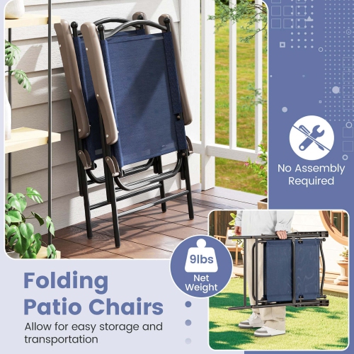 Ensemble de 2 chaises pliantes de patio avec accoudoirs de Costway Chaises de camping portatives d'extérieur, bleu marine
