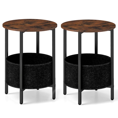 COSTWAY  1/2 PCs Round End Table With Felt Storage Basket Sturdy Metal Frame Perfect for Bedroom