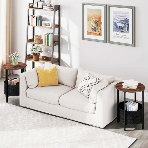 Costway 1/2 PCS Round End Table with Felt Storage Basket Sturdy Metal Frame Perfect for Bedroom