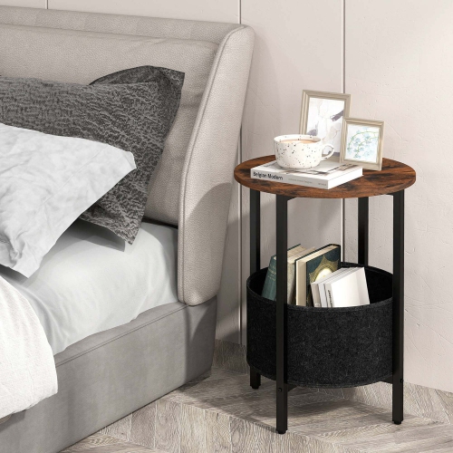 Costway 1/2 PCS Round End Table with Felt Storage Basket Sturdy Metal Frame Perfect for Bedroom
