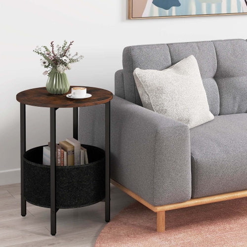 Costway 1/2 PCS Round End Table with Felt Storage Basket Sturdy Metal Frame Perfect for Bedroom