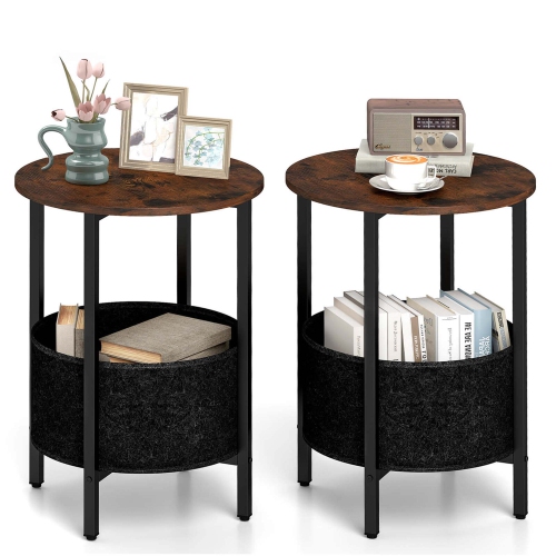 Costway 1/2 PCS Round End Table with Felt Storage Basket Sturdy Metal Frame Perfect for Bedroom