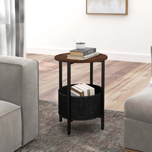 Costway 1/2 PCS Round End Table with Felt Storage Basket Sturdy Metal Frame Perfect for Bedroom