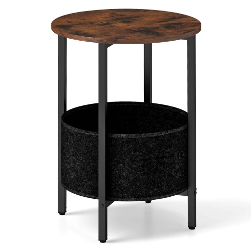 Costway 1/2 PCS Round End Table with Felt Storage Basket Sturdy Metal Frame Perfect for Bedroom