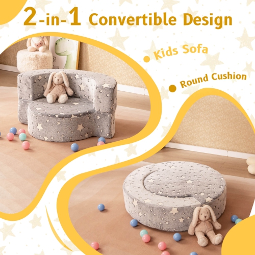 Costway 2-in-1 Toddler Chair with Removable & Washable Cover Plush Reading Chair