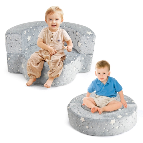 Costway 2-in-1 Toddler Chair with Removable & Washable Cover Plush Reading Chair