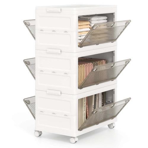 Boîtes de rangement empilables 3/4-Tier de Costway, 33 gal, pliables, avec couvercle organisateur
