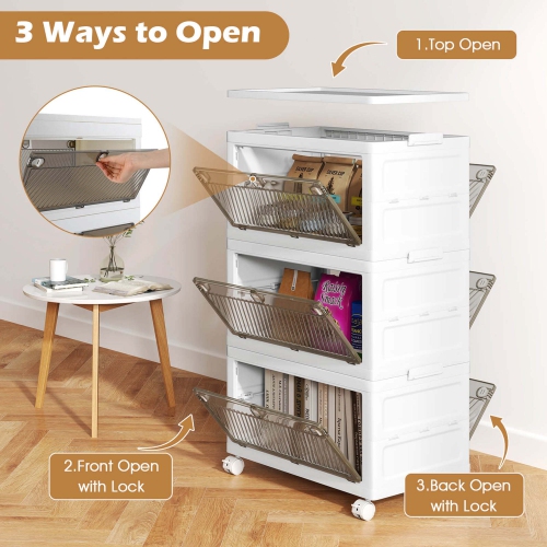 Boîtes de rangement empilables 3/4-Tier de Costway, 33 gal, pliables, avec couvercle organisateur