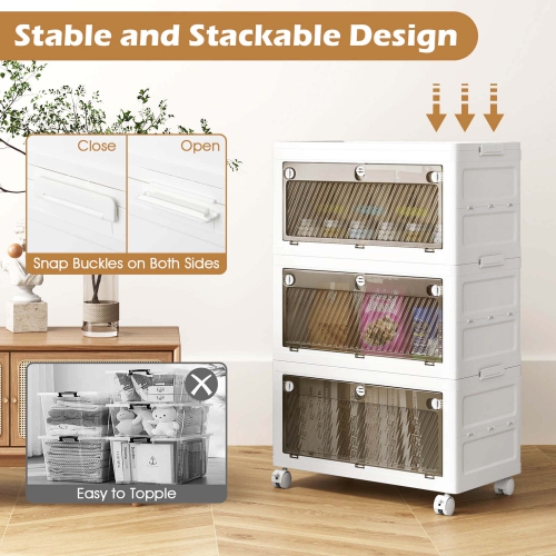 Boîtes de rangement empilables 3/4-Tier de Costway, 33 gal, pliables, avec couvercle organisateur