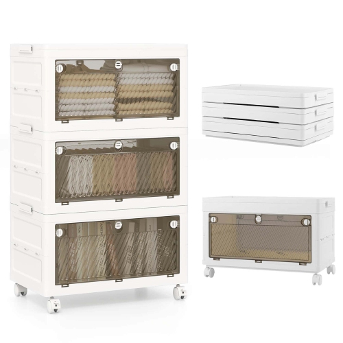 Boîtes de rangement empilables 3/4-Tier de Costway, 33 gal, pliables, avec couvercle organisateur