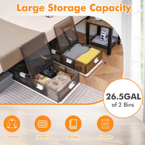 Costway 2/4 Pack 26.5 Gal Under Bed Storage Containers with Wheels Double Opening Lids